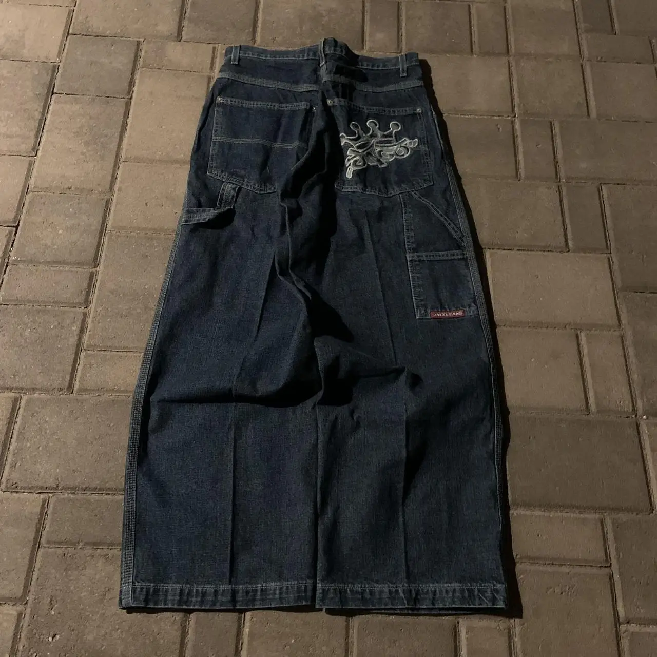 Jnco 하라주쿠 힙합 크라운 자수 청바지, 레트로 블루, 헐렁한 청바지, 여성 패션, 캐주얼 하이웨이스트 와이드 레그 팬츠