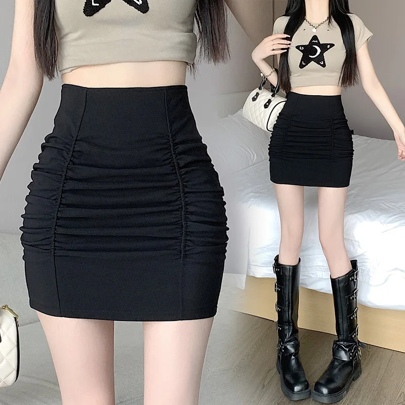 

Black New Slim High Waist Sexy Pleated Hip Slim Mini Skirt Women Hot Sexy Korean Women