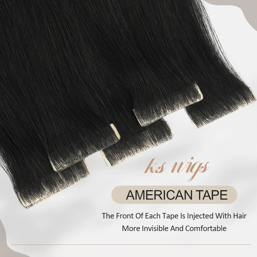 K.S WIGS 12&ldquo;-24&rdquo; Tape In Hair Extensions Natural Tape Ins for Women Human Hair Extensions Straight Seamless Skin Weft 10P/20P