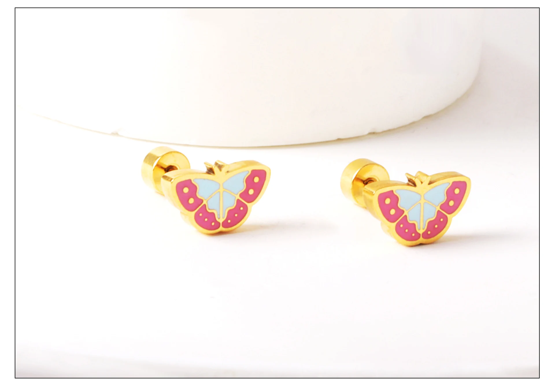 LUXUKISSKIDS Niedliche kleine Ohrringe für Mädchen, Acryl, kindliche Tiere, Piercing, kleiner Schmetterling, Edelstahl, Pinguinadda, Ohrstecker – Detail 18