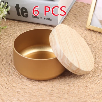 Candle Jars Candle Box Tinplate Can Wood Grain Lids Cosmetic Pot Containers  Tins Empty Storage Box For DIY Salves Skin Care 1