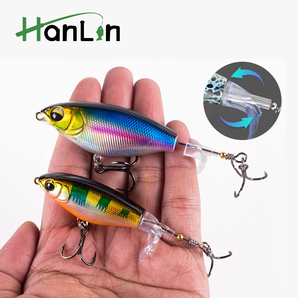 Haanlin 75 mm/6,5 g 90 mm/11 g Topwater Popper Angelköder Hecht schwimmender Doppelpropeller weicher rotierender Schwanz Wobbler harter Köder