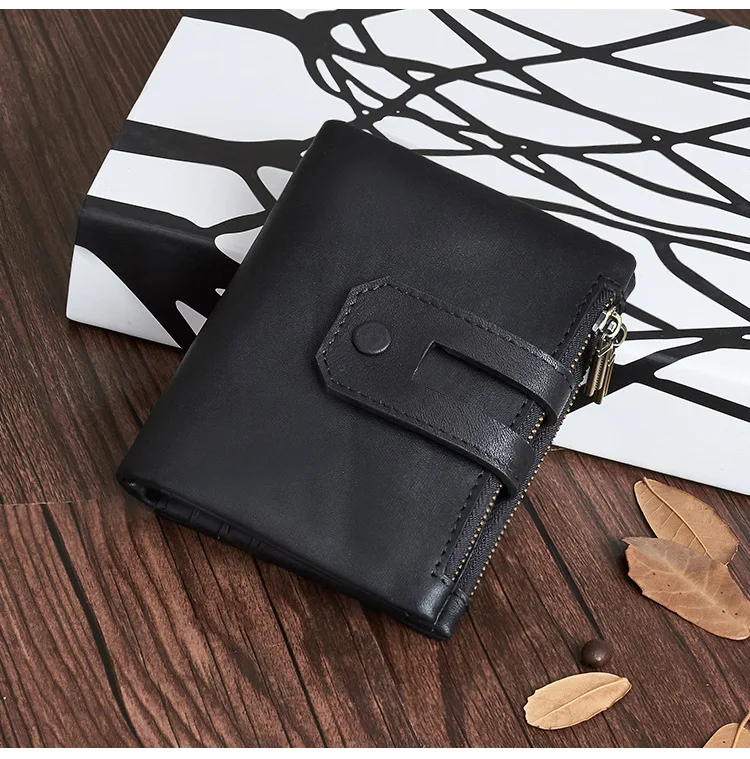Men wallet casual fashion leather anti-theft brush Coin purses double zipper multi-card slot retro clutch man rfid Money clip