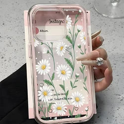 Fresh Daisy Floral Pattern Clear Phone Case - Candy Color Soft Cover - iPhone 15 (Transparent Pink)