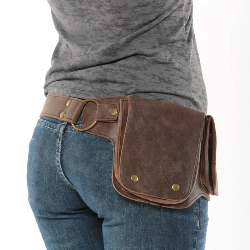 여성용 드롭 레그 허벅지 가방, 패니 팩, 중세 가죽 유틸리티, 엉덩이 허리 벨트, 야외 여행, 다층 빈티지 조절 가능