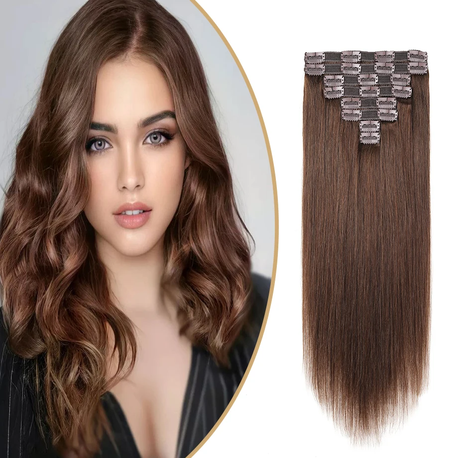 

Clip-In Hair Extensions 100% Natural Real Remy Human Hair Brazilian Silky Straight Hair Extension Balayage Black Hair Extension