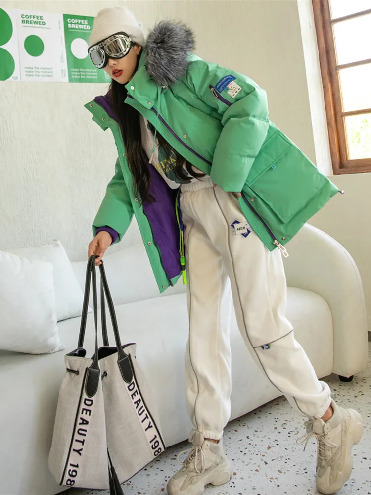 

2023 New Women Winter Fox Fur Collar Jacket Coat Thicken Outwear White Goose Down Jacket Women's Mid-length Thicken Parkas Coat
