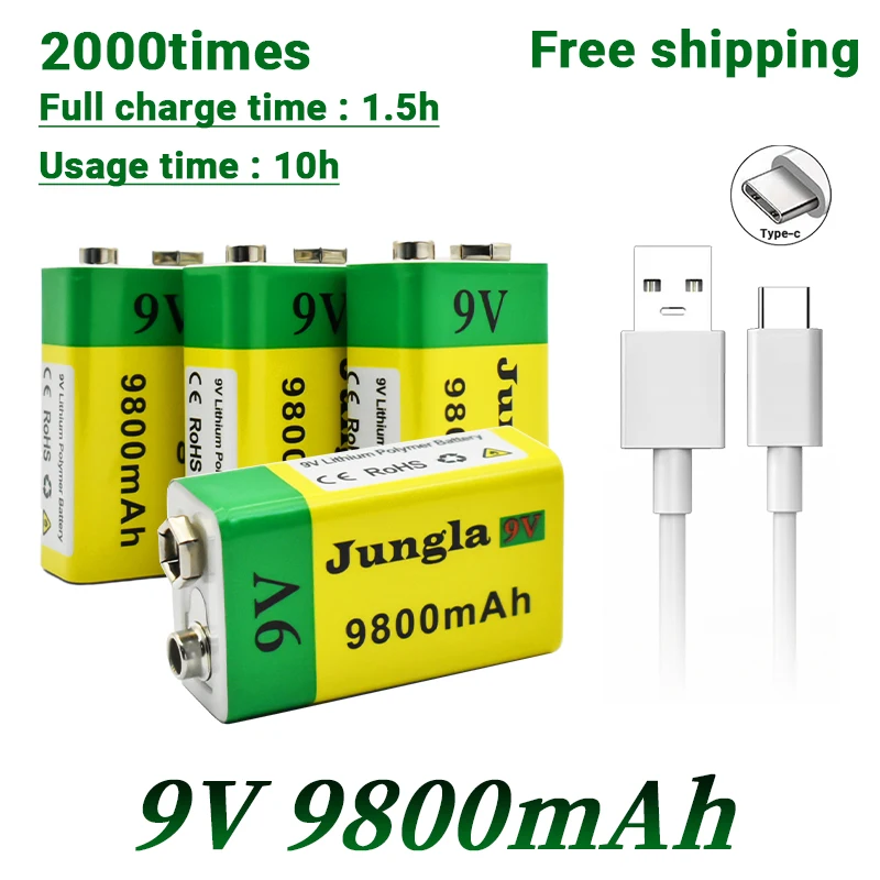 Фото Литий-ионная аккумуляторная батарея 2023, 9 В, 9800 мАч, батареи Micro USB, 9 В, литиевая батарея для мультиметра, микрофона, игрушки, пульта дистанционного управления, для KTV №3