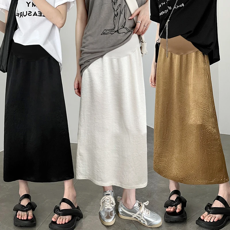 Spring Autumn Maternity Dobby Belly Skirts Back Split High Waist Pregnant Woman Belly Skirts Elegant Pregnancy Party Skirt 88cm