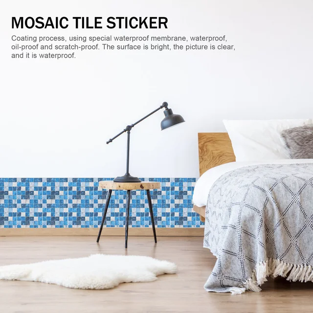 50 Dcs Kék Otthoni Dekoráció Szimulált Kis Csempe Matricák Önmagasztó Fali Paszta 10X10Cm Mozaik Dekoratív Papír 3D - Image 5
