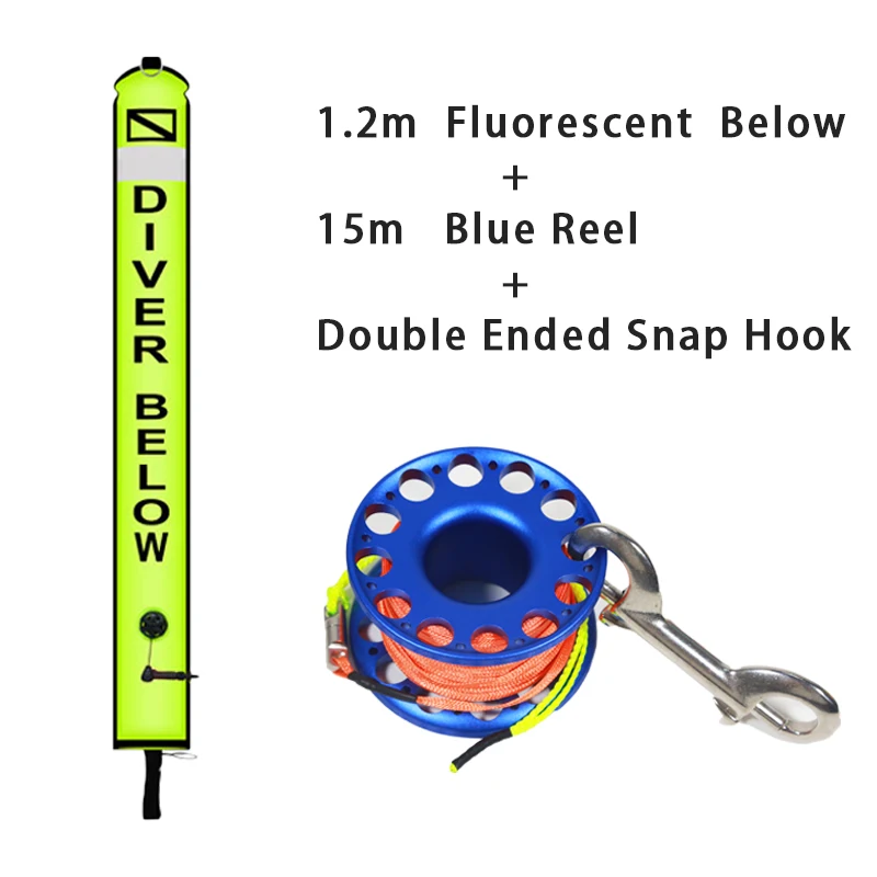 Scuba Diving Buoy 1.2m 1.5m 1.8m Inflatable Safety Sausage Float Set Aluminum Spool Finger Reel inflatable swim buoy