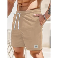 Summer new solid color lace-up sweatpants corduroy simple quarter shorts men's shorts casual pants 1