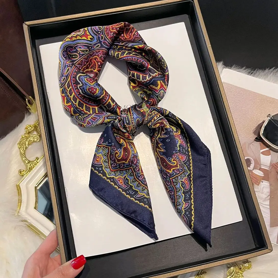 NEW Paisley Silk Square Scarf Women Satin Shawl Wrap Hijab Female Hair Band Wrist Luxury Headkerchief 70*70cm Echarpe Bandana