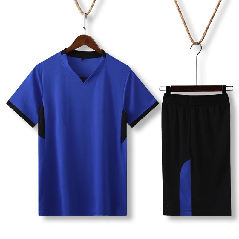 Short Sleeve Volleyball Jersey Set Mens Volleyball Uniform V-neck Shirt Two Pockets Shorts Sports Kit Training Suit Custom
