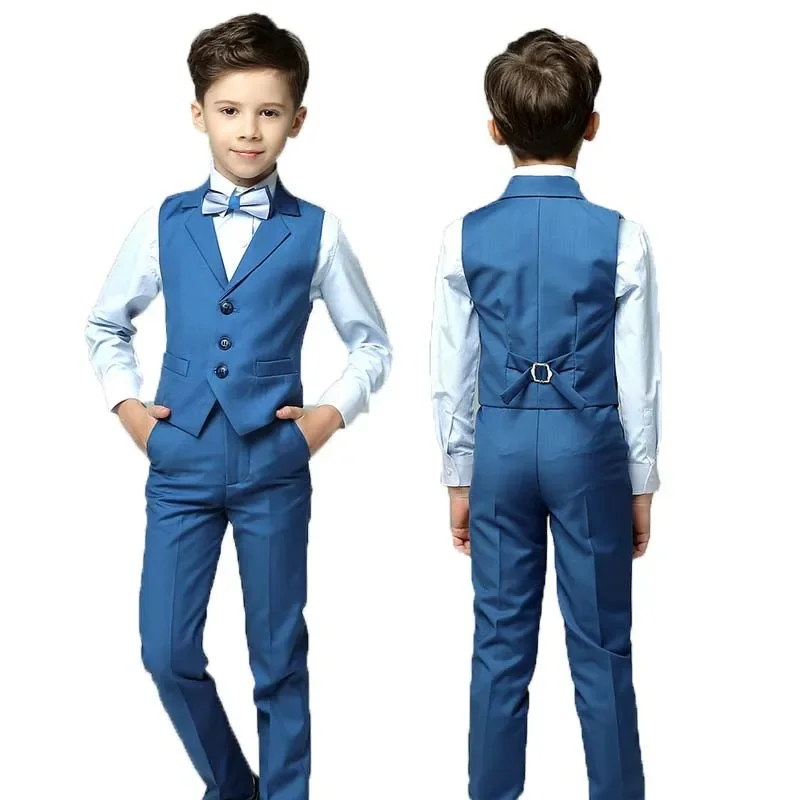 

Boys Wedding Suit Baby Kids Vest Shirt Pants Bowtie 4PCS Photography Suit Child Birthday Ceremony Costume Teenager School Set