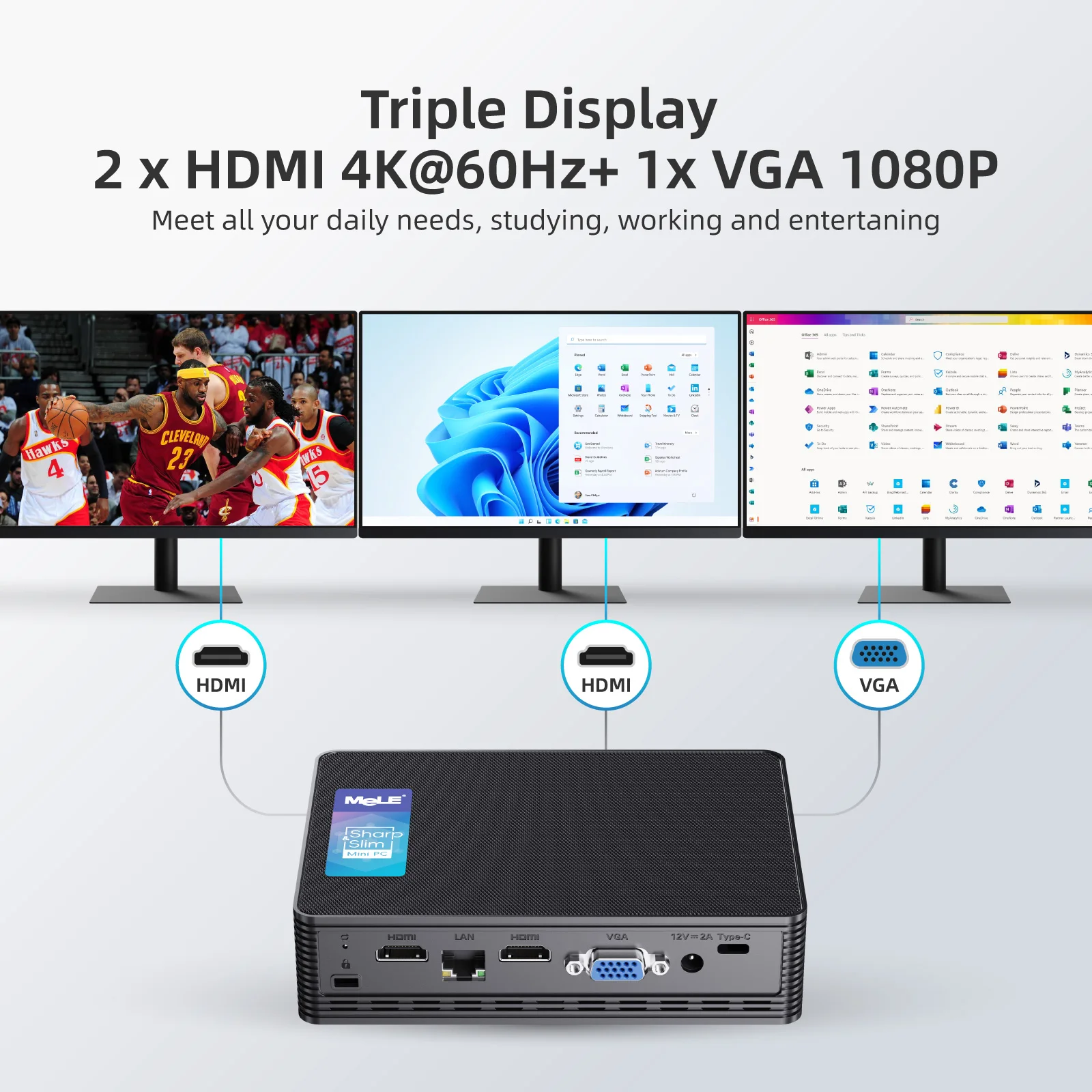 MeLE Quieter HD3 Fanless Mini PC Windows 11 Pro Celeron N5105 8GB 128GB Industrial IoT Computer, SSD HDD Gigabit Ethernet PXE 4K 5