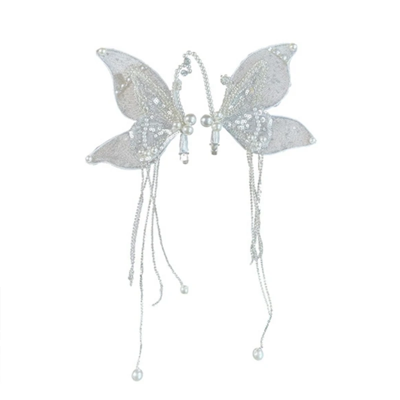 

Elf Ear Cuffs Women Tassel Hairpin Elf Headpiece Crystal Headpiece For Women Big Butterfly Hair Clip Fairy Headpiece