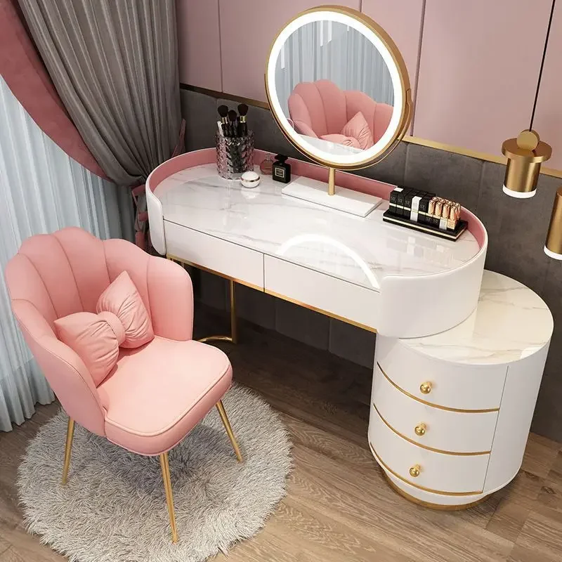 

Modern Vanity Desk Dresser Table LED Mirror Home Bedroom Dressing Table Density Board Makeup Table with Vanity Bedroom Furniture