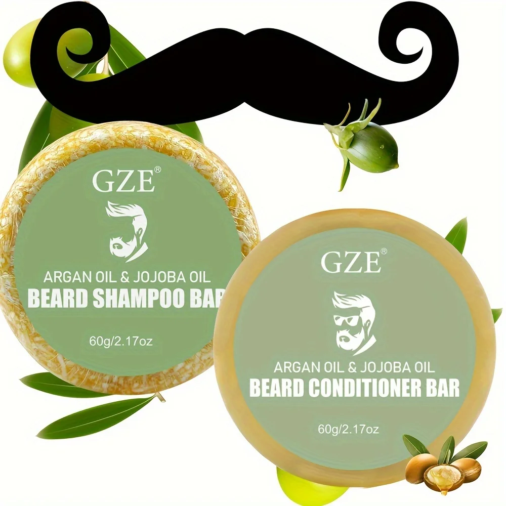GZE Set di sapone balsamo per lavaggio e balsamo per barba Oli di argan e jojoba – Ammorbidisce, levigare e rinforza la crescita della barba 1