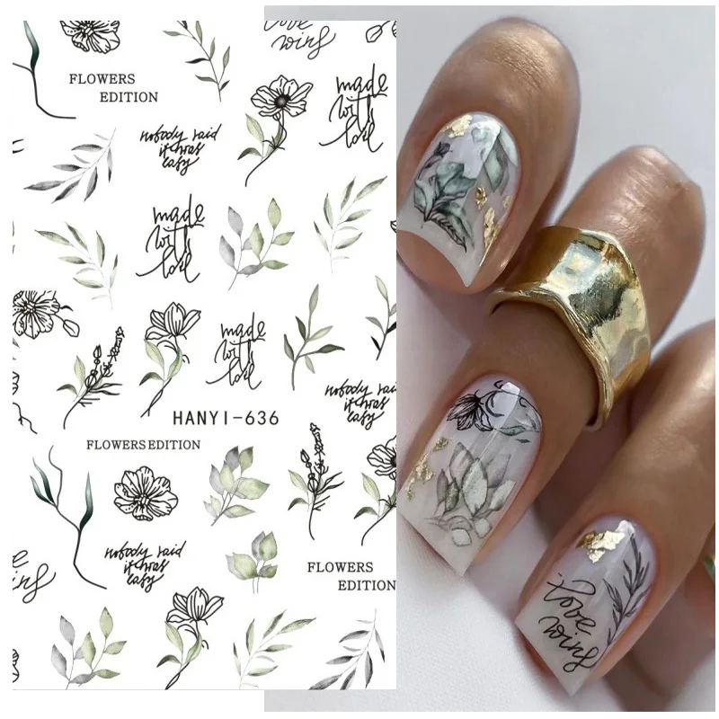 Nail Stickers Nail Art Decoration Nail Decals 3D Back Glue Nail Stickers Watercolor Blue White Nail Manicur Spring Floral Adhesive Transfer Decals Slider Art Decoration