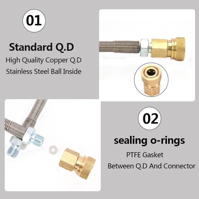 Pneumatic Quick Coupling M10x1 Thread 100cm High Pressure Hose for Air Refilling Nylon Hose Wrapped with Stainless Steel Spring and Quick Connectors