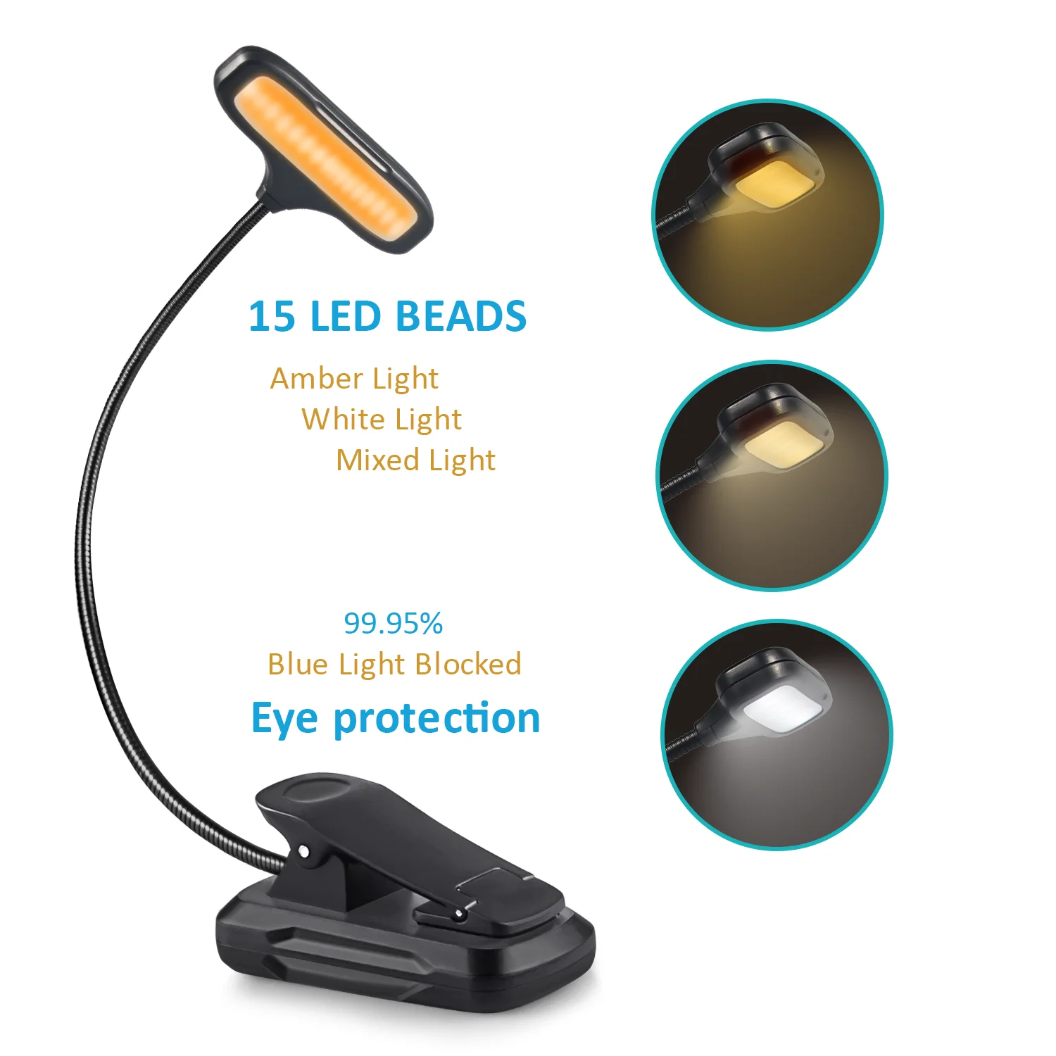 Lampe De Lecture LED Rechargeable Avec Pince - 3 Températures De Couleur, 5 Niveaux De Luminosité, Minuterie 30/60 Min - 2