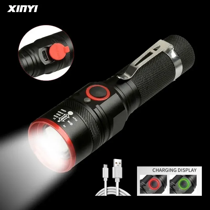 

USB Rechargeable XM-L T6 Led Flashlight Torch Zoomable Lantern Waterproof for High Quality Aluminum Camping Light 18650 Battery