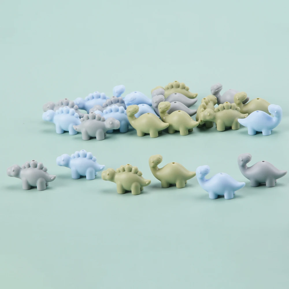 LOFCA 24Pcs food grade mini silicone dinosaur beads Cute cartoon Rodent BPA-Free Teething necklace Care DIY jewelry toys 4