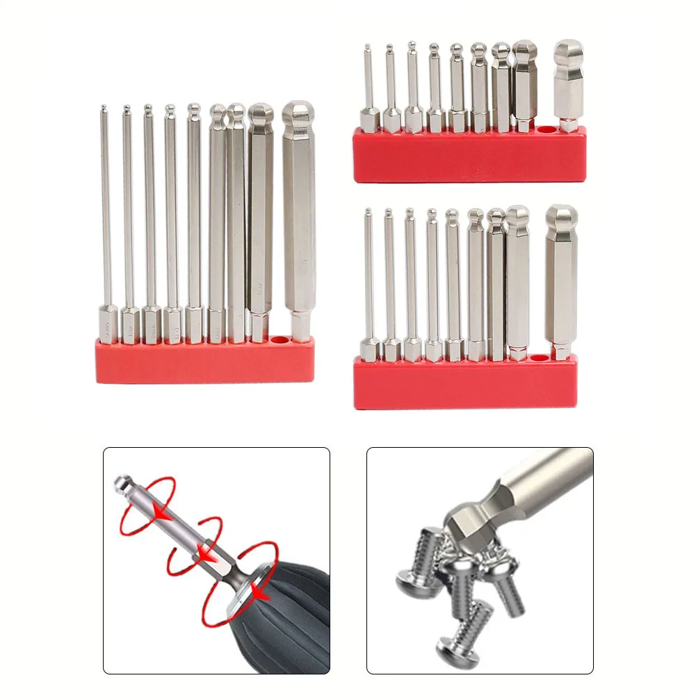 

Ball End Hex Screwdriver Bits 9Pcs Ball End Hex Screwdriver Bits Set Magnetic Hexagon Screwdriver 50/75/100mm Hand Tools