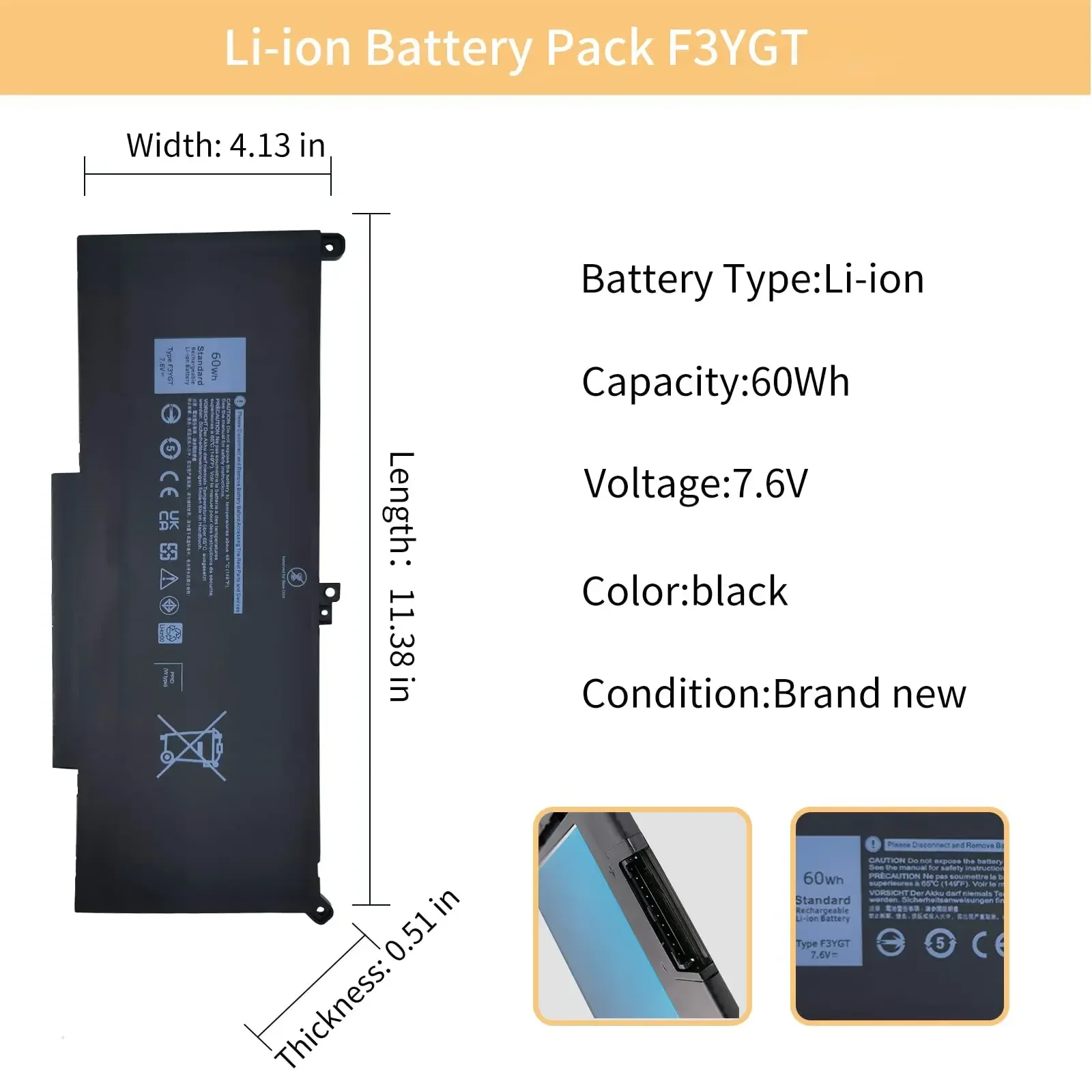 Batterie d'ordinateur portable pour Dell Latitude, 7480 F3Yight60WH, 12, 7000, 7280, 7290, 13, 7000, 7380, 7390, P29S002, 14, 7000, 7480, 7490, E7280, E7480, E7490