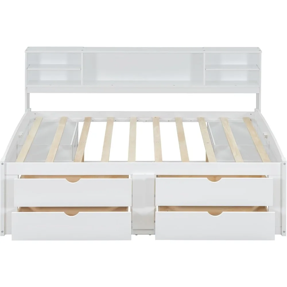Full Size Captain Bed with Storage Drawers, Wood Daybed with Bookcase Headboard, Full Bookcase Daybeds with 2 Storage Cabinets 5