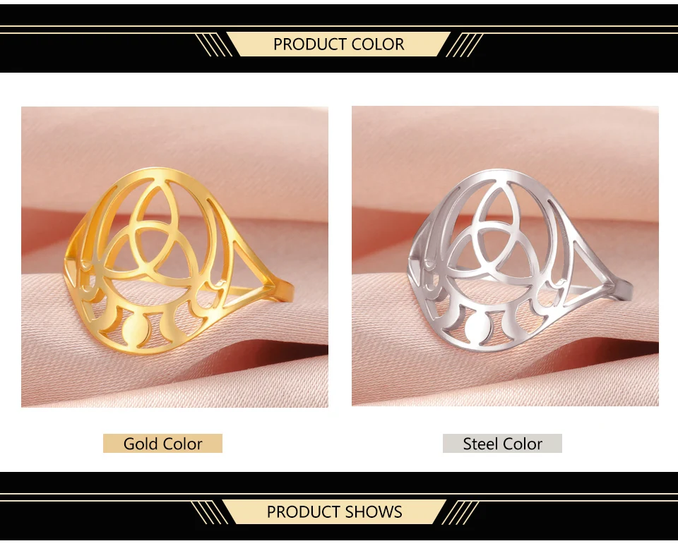 Dawapara Triquetra Trinity Knot Ring Celtics Knot Mondphase Mondsymbol Geometrischer Ausschnitt Edelstahl Wicca Fingerring – Detail 3