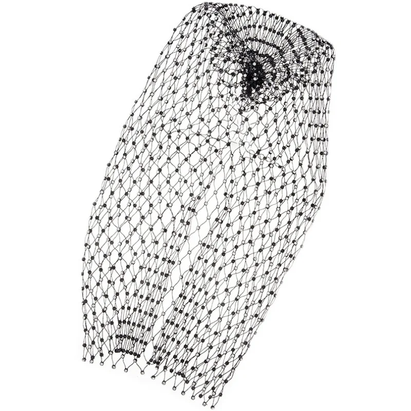 Masquerade Mask For Women Rhinestone Fishnet Turban Party Bonnet Headpieces Sparkly Veils For Bride Head Mask Sexy Mesh Headwear 6