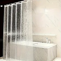 Irregular 3D semi transparent water cube printed decorative bathroom shower curtain waterproof shower curtain set high-end bathr