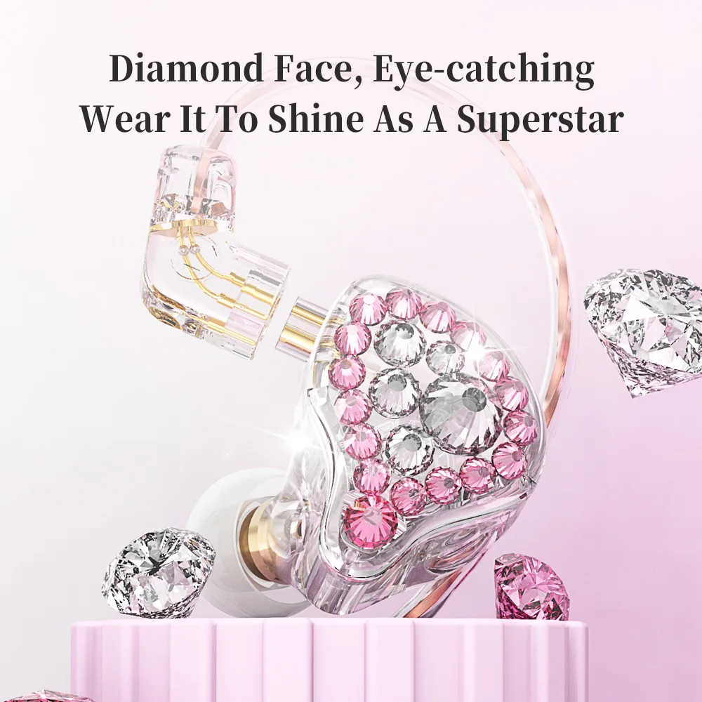 FENGRU Q2Pro In Ear Monitor Headphones Girls Diamond Encrusted HiFi Earphone Return 3m Exchangeable Cable Mobile Computer 3.5mm