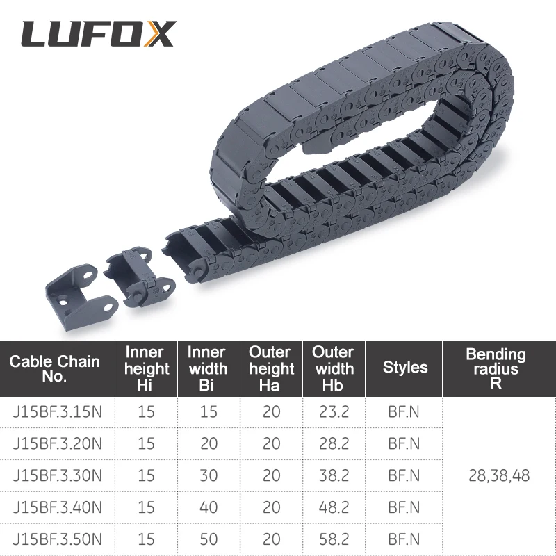 High Quality 1-meter cable drag chain semi enclosed inner opening series J15BF.3. N 15 * 15 * 20 30 40 50