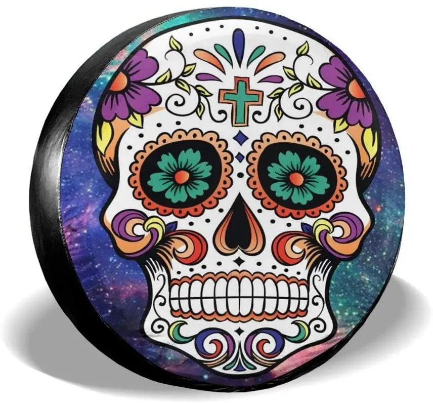 

Nicokee Tire Cover Galaxy Nebula Cool Floral Sugar Skull Spare Tire Cover Fit for Trailer,Rv,SUV,Truck Wheel