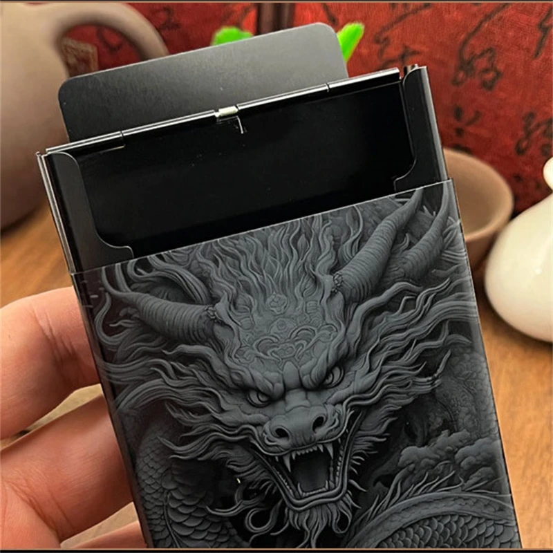 Asian Cigarette Box ★金魚★小物入れ★黒漆 Black Cool Chinese Dragon Cigarette Box Holds 20 Cigarettes