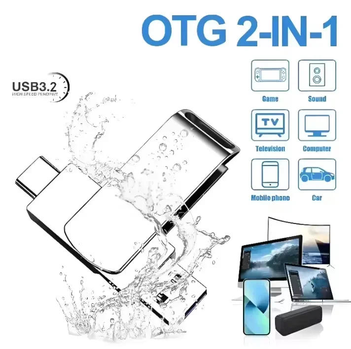 Ultra-Fast Waterproof USB 3.2 Metal Flash Drive - Dual Type-C Memory Stick for Versatile Data Transfer (256GB/512GB)