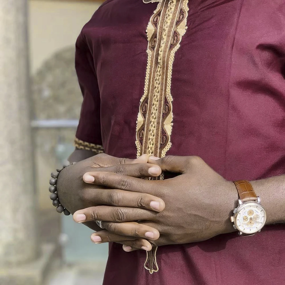 H&D African Dashiki Clothes For Men No Cap Shirt Pants Set Embroidery Tops Trouser Suit Men Traditional African Clothing