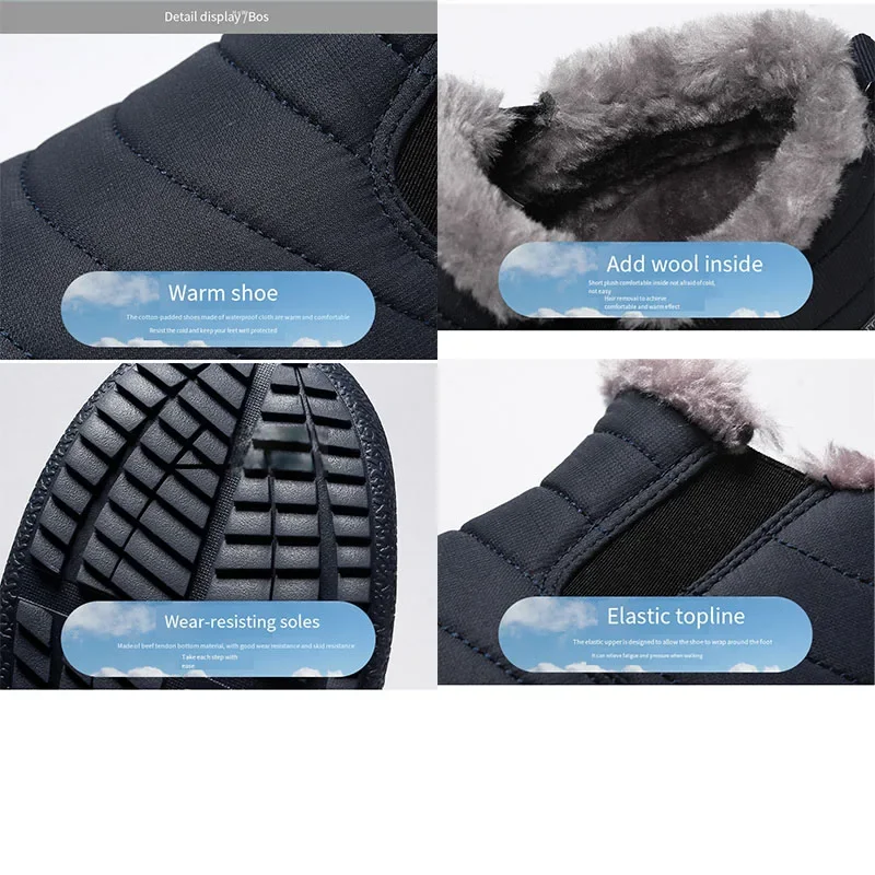 Cotton Shoes for Men 2025 Couple Winter Shoes Warm Thicken Wool Ankle Boots Non-slip Snow Boots Plus Size Waterproof Work Shoes 6