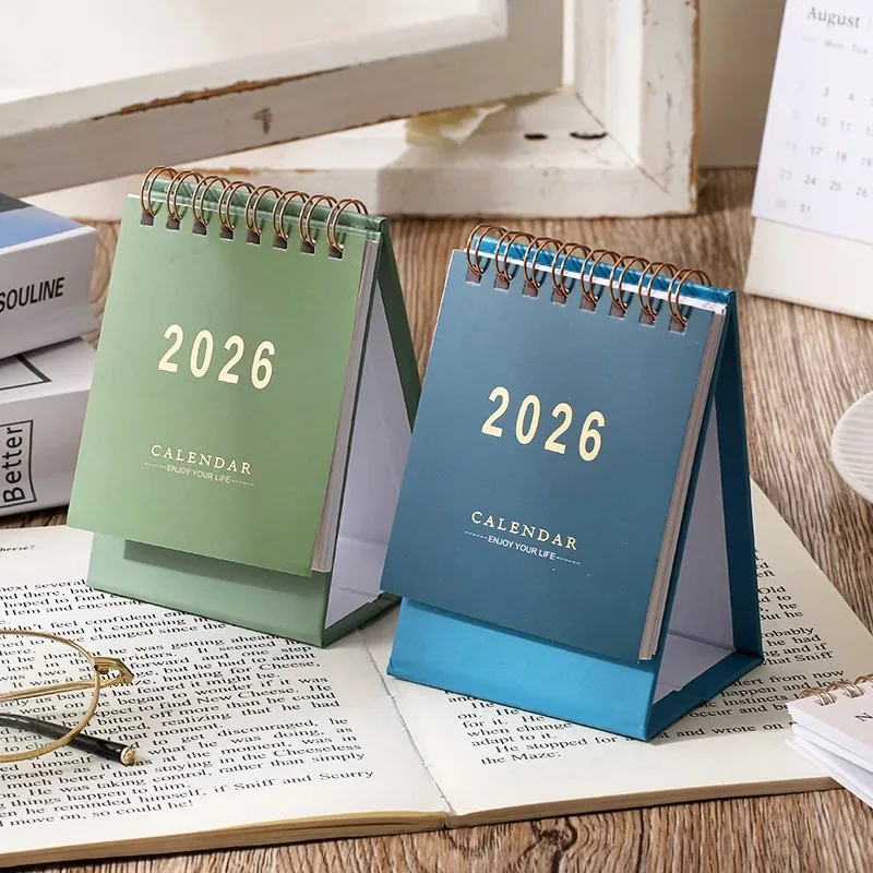 2026 Simple Small Calendar Creative Coil Desktop Decoration Office Stationery Simple Solid Color Message Mini Compact Objects