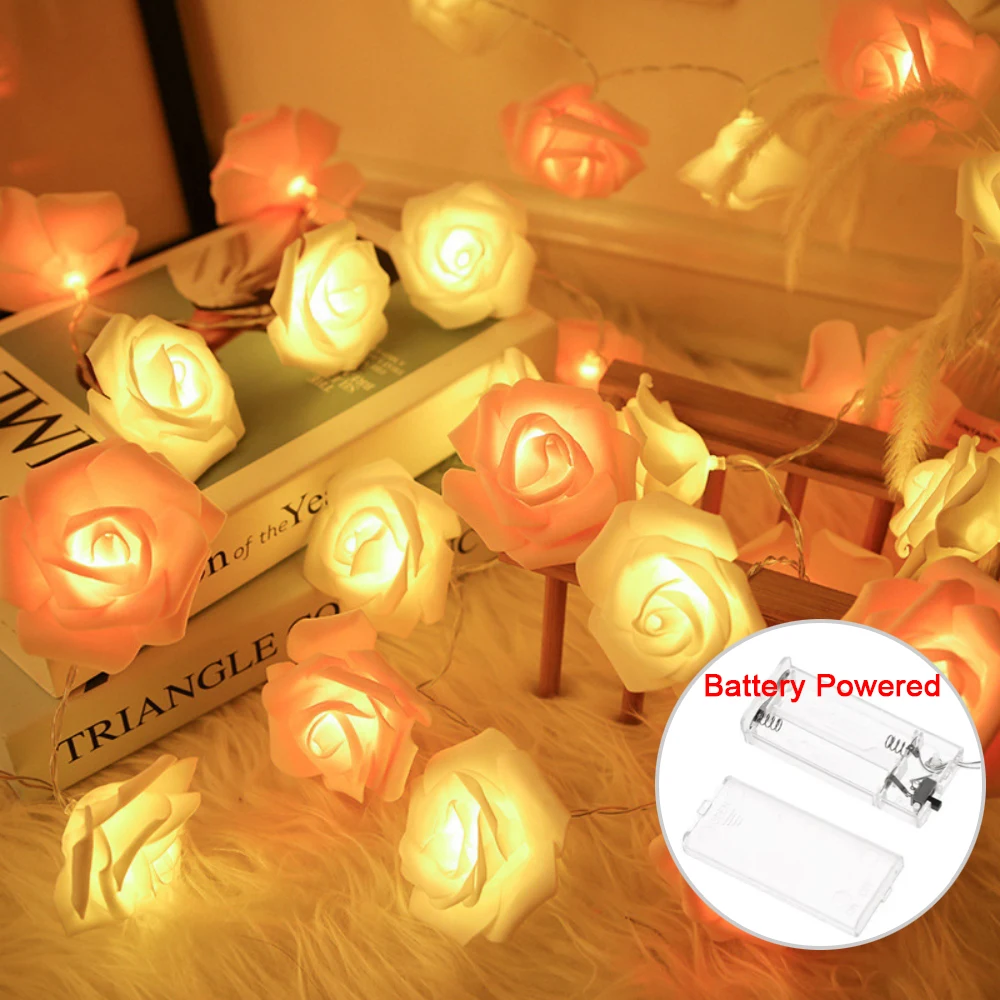 Rose Flower LED String Fairy Light Red Pink Warm Blue RGB Wedding Christmas Party Decoration 1.5m 3m 6m 10m 5V USB/Battery Power