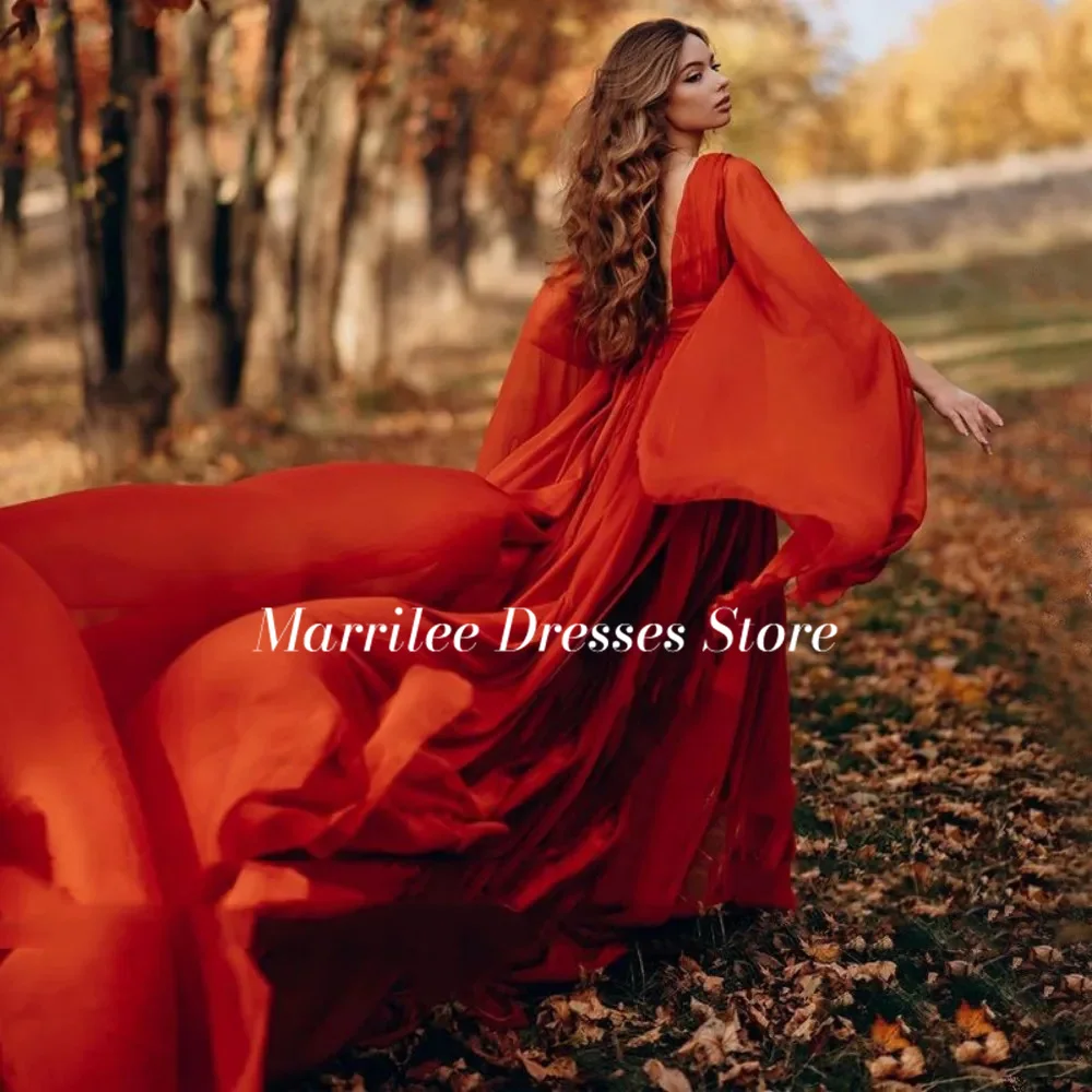 Marrilee-Vestido de noche de gasa rojo elegante con cuello en V, Vestido largo Sexy de línea A, sin espalda, largo hasta el suelo, sin mangas, para graduación, 2024