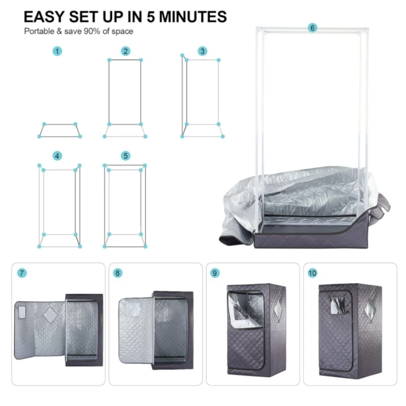 Sauna Box Portable Sauna for Home Full Size Steam Sauna with 4L 2000W Steamer and Remote Control Personal Steam Room for Spa 5