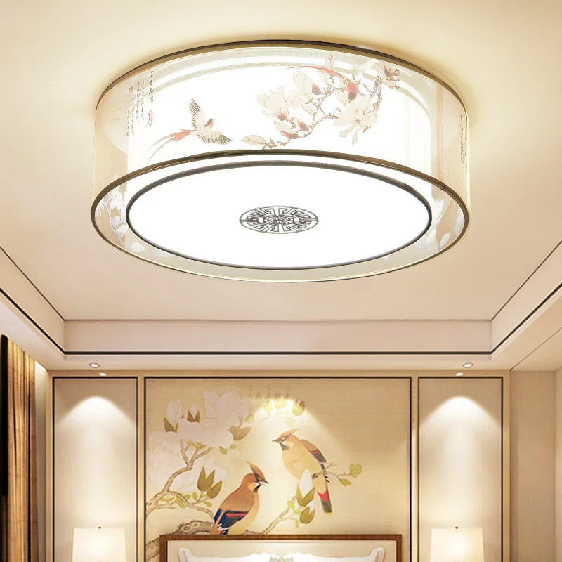 

New Chinese style ceiling lamp round square led bedroom modern simple Chinese style cloth art plum blossom living room dining