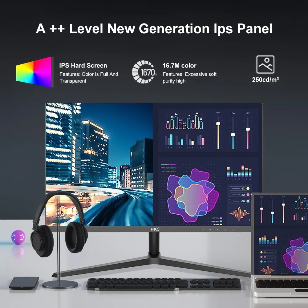 HKC-23.8 ġ  60Hz LED ÷ PC , ̸ ǻ ȭ  г VAG HDMI ȣȯ, DP, 1920x1080 ׼