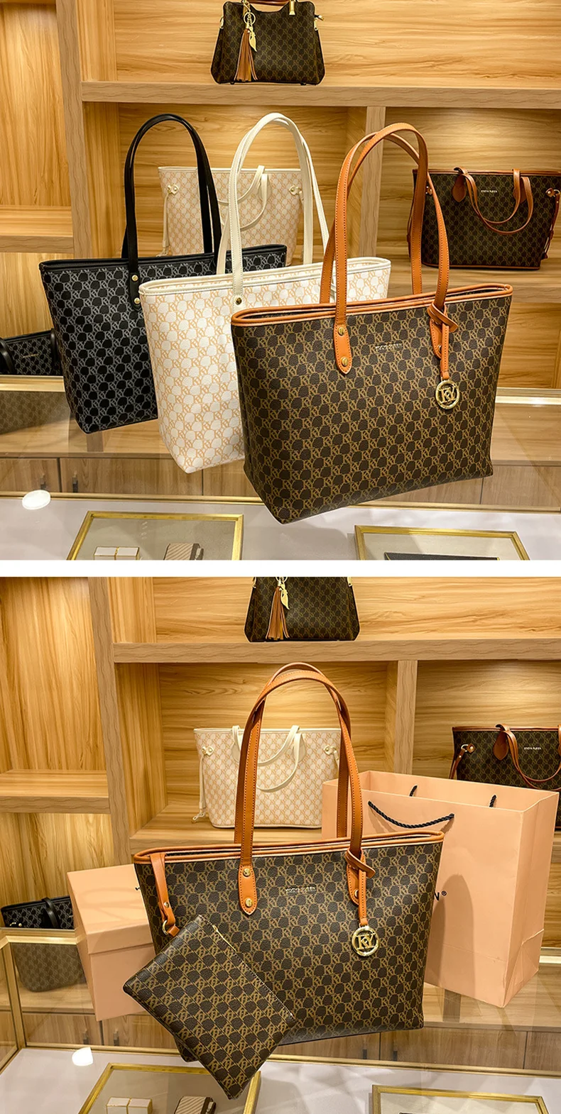 SNNBJH Ready Stock EMO Genuine Goyard Bag Shopping Artois Zipper Style Tote  Dog Tooth Canvas Shoulder Handbag