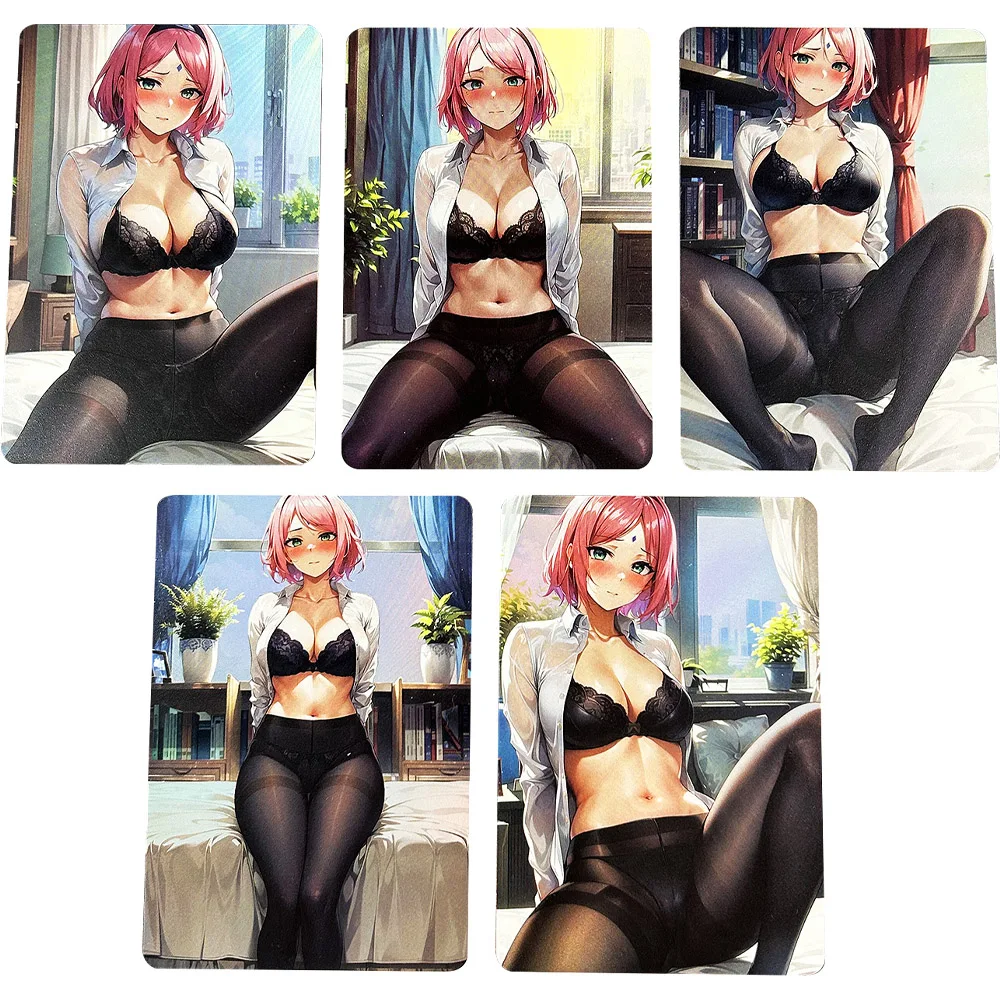 

5Pcs/set Naruto Haruno Sakuras Anime Sexy Girl Collection Cards Refractive Colorful Flash Card Black Stockings Boy Gifts 59*86mm