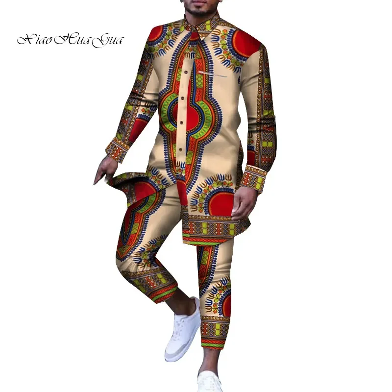 Men Outfit African Print Clothes for Men Casual Top Tee Shirts and Trousers Pant Set Plus Size African Clothing Suits Set WYN778